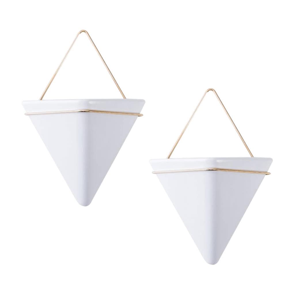 Nukinp Wall Planter Triangle Ceramic Hanging Planters Plant Pot Container Decoration 2PCS Small