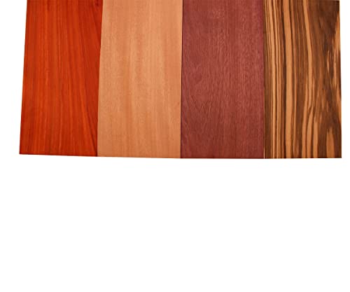Barrington Hardwoods Imported Exotic Hardwood Variety Pack - Zebrawood, Purpleheart, Padauk, Okoume - 3/4 in x 6 in (4 Pcs) (3/4" x 6" x 18")