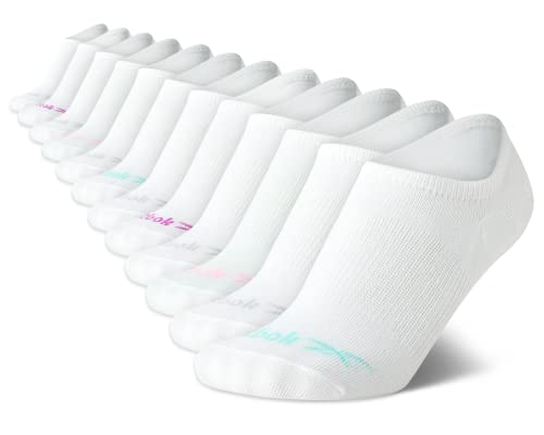 Reebok Women's No Show Performance Liner Socks with Heel Grip (12 Pack), Size 4-10, White
