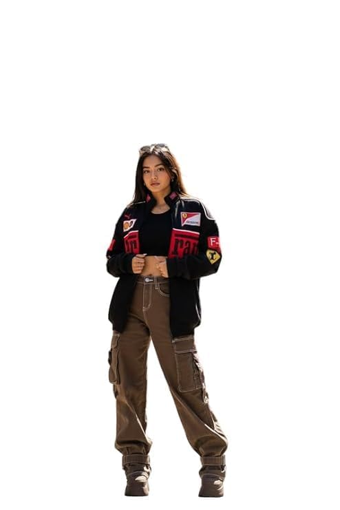 Image of Gigavibe Racing Icon F1 Vintage Printed Women's Jacket, Black, Polyester, Relaxed Fit, Motorsport Streetwear