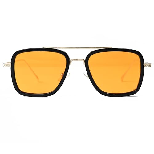 SHEEN KELLY Retro Pilot Sunglasses Classic Glasses Metal Square Frame for Men Women Eyeglasses