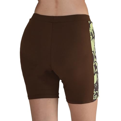 Private Island Women UPF50+ Skinny Beach Board Shorts Swim Hot Pants Rash Guard (M, Brown Green-YSP) - Thumbnail 3