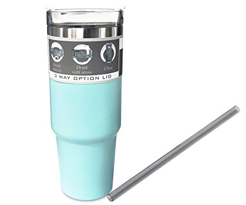 Trinkbecher, doppelwandig, Edelstahl, vakuumisoliert, wiederverwendbar, Kaffeebecher, Wasserbecher, Swig Tumbler aus Metall, für Reisen, Büro, Outdoor, Schule, mit Deckel und Strohhalm (blau) Cover