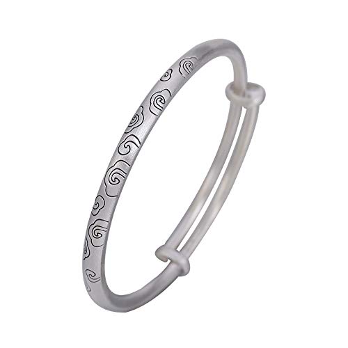 Bracelet nuage en argent S925 mat jonc réglable de style chinois pour homme et femme