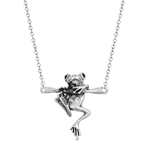 Colorful BLIING Cute Hanging Frog Pendant Necklace Vintage Silver Funny Animal Necklace for Women Men Children