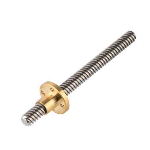 lvifloae T8 8mm Trapezoidal Stainless Steel Threaded Rod Lead Screw and Brass Nut 4 Lead Stainless Steel Screw with Bras