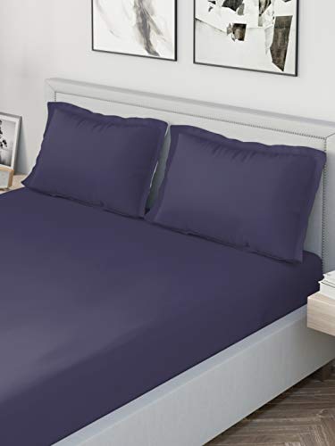 Image of DDECOR - Solids 180TC 100% Cotton Double Bedsheet with 2 Pillow Covers, King Size, Blue