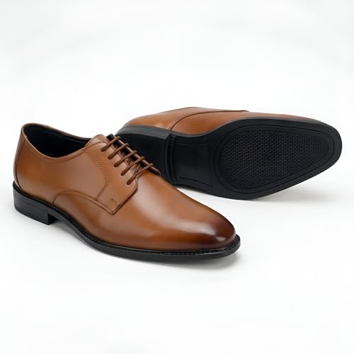 Image of Men's Genuine Leather Formal Lace-Up Shoes | Classic Plain Toe Derby Shoes | Formal Office, Business