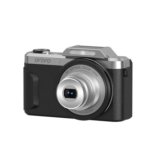Ordro D27 Digital Camera | 6X Optical Zoom | 4K 1080P Full HD Video | Retro Vintage Design | Compact Point and Shoot Small Camera for Travel, Vlogging