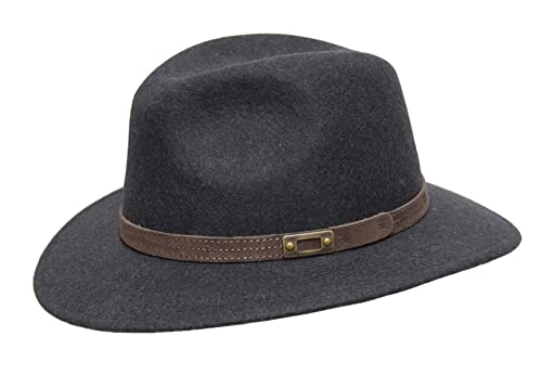 Kakadu Traders Australia Outdoor Fedora Filzhut Herren Damen Hut in schwarz grau grün und braun 6,5cm breite Krempe Lodenhut zum Wandern Trekking als Regenhut Jägerhut aus Wolle rollbar wasserfest