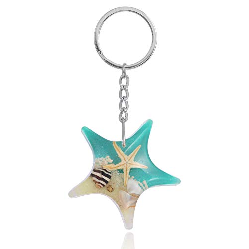 FM FM42 Turquoise Glow in the Dark Real Starfish Seashell Star Key Ring Keychains KC1023