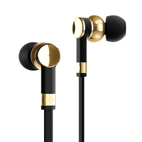 MASTER & DYNAMIC ME05 Wired Earphones, Wired Ear Buds with Built-in Remote to Control Music, Phone Calls, and Volume with USB-C Adapter, Gold/Black