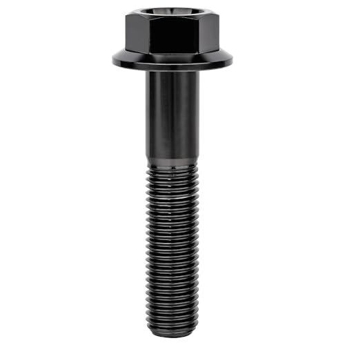 Image of Ti Screws M10 x 20 25 30 35 40 45 50 55 60 65 70 75 80 90 100mm 1.25 Pitch Titanium Flange Hex Bolt Pack of 4 (Black, M10x50mm)