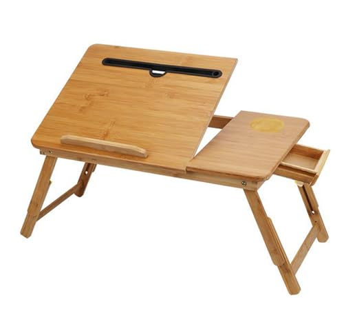 FARFELLNY Laptop Lap Desk,Bamboo Adjustable Angle and Height,Laptops Bed Tray Table,with Tablet Phone Hold Slot,Drawer,Foldable Portable Stand,Fits up to15 in Laptop,for Breakfast,Study,in Bed or Sofa