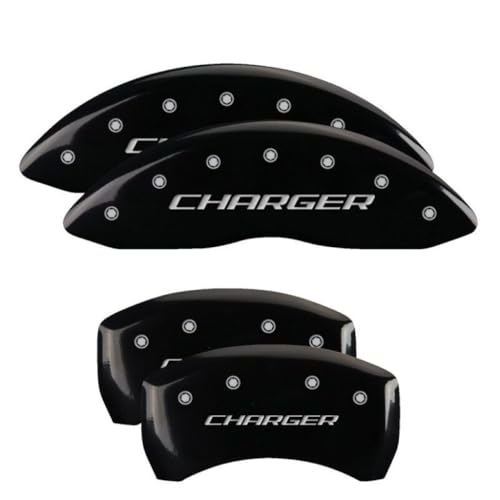 Image of MGP Caliper Covers - Brake Caliper Covers for 2011-2023 Dodge Challenger & 2011-2023 Dodge Charger (Requires Dual Piston Front Caliper) Front and Rear Set (Black, Charger)