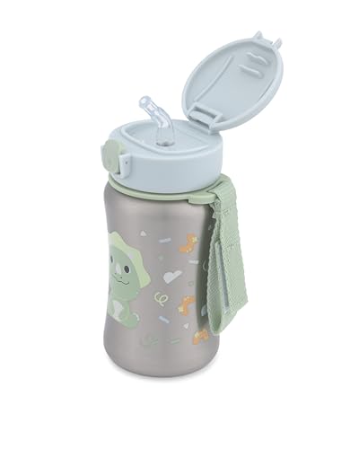 Image of Skip Hop Toddler Sippy Cup with Straw, BPA-Free, Holds 12 oz. Stainless Steel Straw Bottle, Besties Squad, Dino
