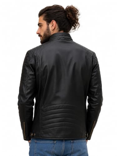 Image of Leather Retail Men's Premium Black Leather Biker Jacket