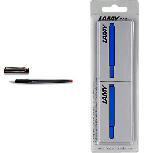Lamy joy Füllhalter 015 – Schönschreibfüller in der Farbe Schwarz-Rot – Federspitze 1,9 mm & T10 Tintenpatrone 2er Set - Großraumpatronen in der Farbe blau - Im Blister 10 Stück