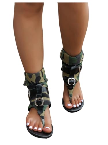 GORGLITTER Women's Camouflage Print Thong Sandals Buckle Flip Flops Toe Post Vacation Flats2