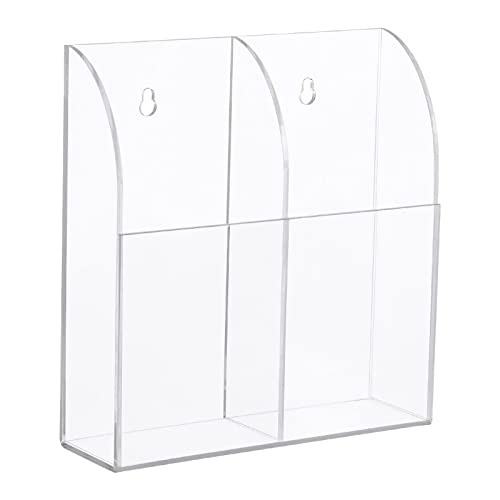 Yeeco Acrylic Remote Control Holder Wall Mount 2 Compartments, Clear Remote Holder Wall Mount, 5.3â€™â€™Ã—1.6â€™â€™Ã—5.6â€™â€™ Wall Pen Holder, Single Pen Holder for Wall, Remote Control, Pens, Makeup, Key