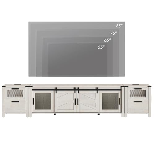 Image of WAMPAT TV Stand Set with Charging Station for 85 inch TV, Antique White