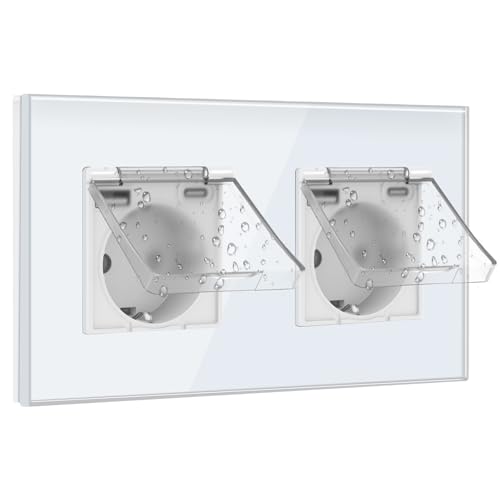 BSEED Schuko Steckdose mit USB und Typ C Port mit Wasserdichter Abdeckung,Doppelsteckdose Unterputz mit USB C,Steckdosen Abdeckung 16Amp Ideal für Feuchträume,Outdoor & Indoor Verwendung,2 Fach Weiß