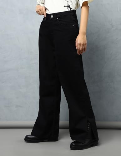 Image of Flying Machine Women's Flared Fit Jeans| Solid | High Rise | Stretchable | Jeans for Woman