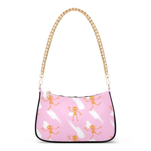 Shoulder Bags for Women Orange Skeletons Tote HandBag Shoulder Bags purse with Chain Zipper Closure