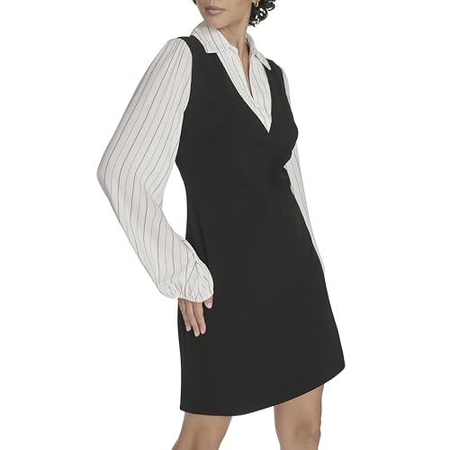 Image of Tommy Hilfiger Women's Long Sleeve Collared Twofer Shift Mini Dress