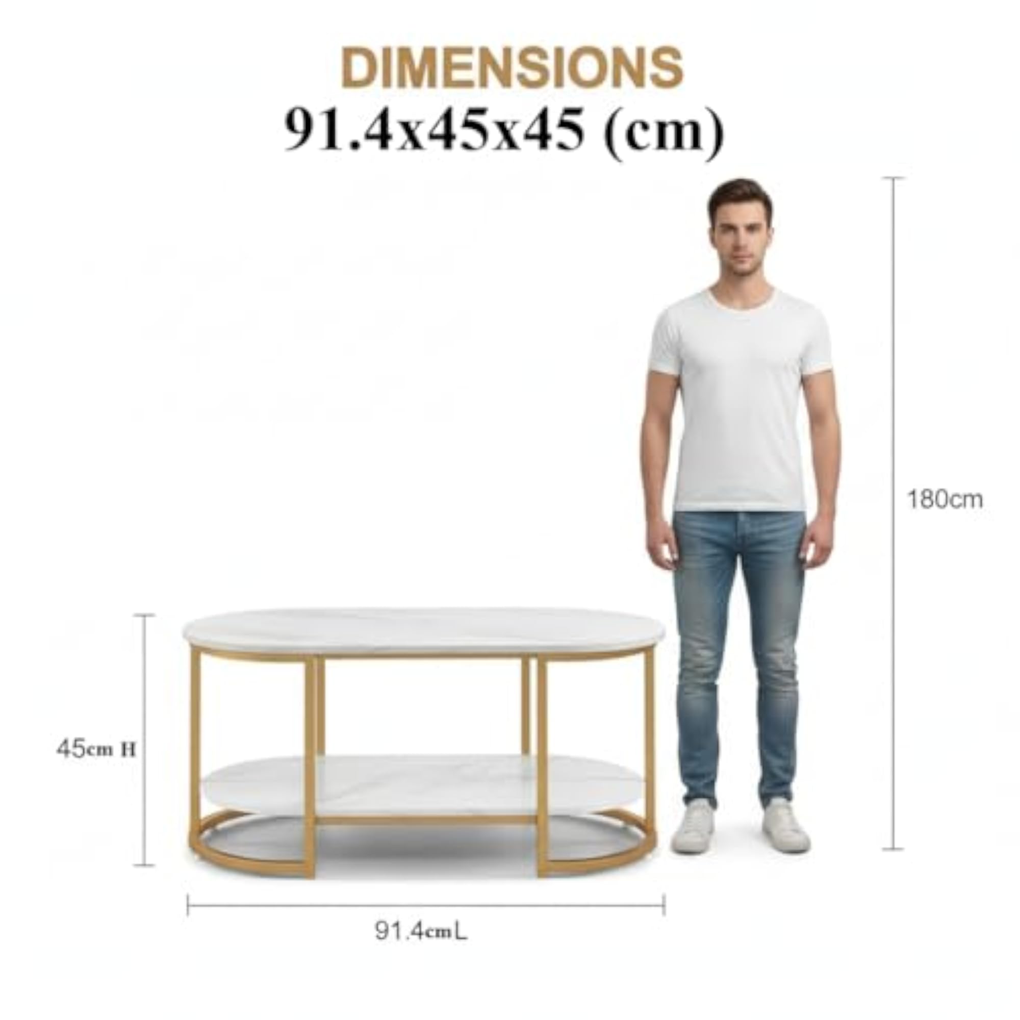 Modern 2-Tier Coffee Table with Engineered Wooden Top & Metal Frame