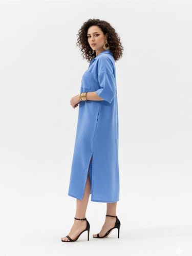 Image of PURVAJA Women's Maxi Solid Linen Dress
