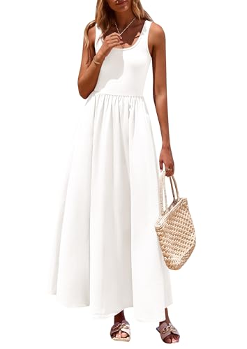 PRETTYGARDEN Womens Summer Casual Scoop Neck Sleeveless Long Dresses Tank Top Patchwork Aline Swing Maxi Dress with Pockets