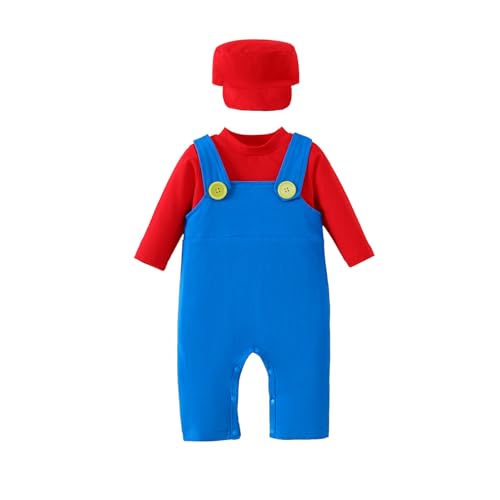 Toddler Halloween Costume Plumber Costume Shirt Blue Bib Overalls Pant Set With Hat Bro Outfits for Baby Boys Girls2