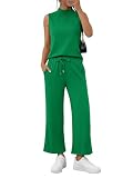 Casly Lamiit Women's Two Piece Outfits 2025 Mock Neck Tank Top Tracksuit Wide Leg Crop Pants Casual Summer Cute Comfy Pjs Sets Conjuntos de 2 Piezas Para Mujer Travel Clothes Green S