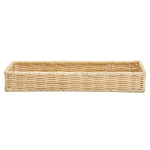 Image of Rectangular Bathroom Tray, Hand-Woven Rattan Storage Baskets Decorative Tray, Wicker Basket Organizer Tray for Storage, (12 inch L x 5 inch W x 2 inch H, Pack of 1)