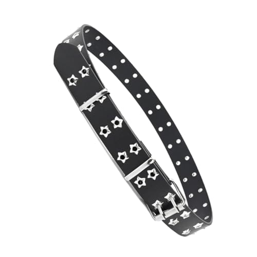 Adjustable Punk Women Leather Belt with Star Studded Design Buckle Waistband for Jeans Dresses Sweaters Fashionable Black Accessory for Daily Wear