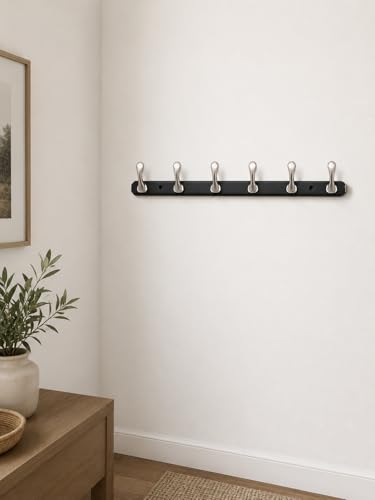 Image of ELUVIA Zinc Alloy 6 Pin Wall Hooks for Hanging Cloth and Towel Hangers for Wall Hook,Hook Rail Home Bathroom Kitchen & Bedroom (Pack of 2,Silver Black,6 Hook)