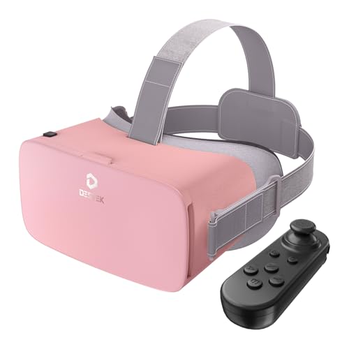Image of DESTEK V5 VR Headset for Phone w /VR Gamepad, 128 Premium VR apps Included, Anti-Blue Eyes Protected HD Lenses, 110 FOV Virtual Reality Headsets for iPhone, Android Phone - brightpink