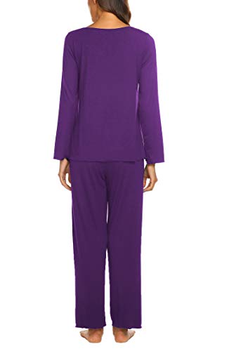 Image of Ekouaer Womens Pajama Sets 2 Piece Lounge Set Fall Winter Pajamas Long Sleeve Pjs Top and Pants Soft Pj Sets Loose Sleepwear