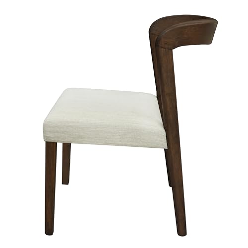Christopher Knight Home Keria Solid Rubber Wood Dining Chairs Set of 2, Modern Dining Chair with Fabric Padding, Kitchen Chairs with Rounded Backrest, Extra Seat for Dining Room, Walnut + Beige by Christopher Knight Home - Used condition - Image 6