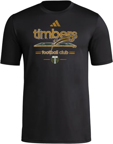 Adidas Mens Portland Timbers Pre-Game Short Sleeve Soccer T-Shirt,Black/Portland Timbers,Large
