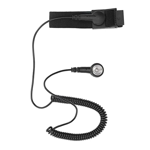 Antistatik-Armband, Verhindern Sie statische Aufladung Verstellbare elastische Schnalle ESD-Erdungsarmband PU-Abdeckung Extra lange Spirale Antistatisches Armband mit Massekabel(Schwarz)
