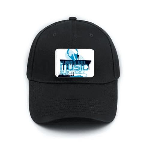 Casquette noire réglable motif casque audio bleu streetwear homme femme