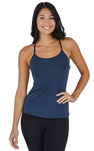 Yogalicious Ultra Soft Lightweight Camisole Tank Top with Built-in Support Bra - Celestial Navy - XS - Thumbnail 2