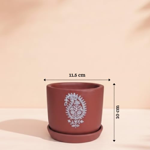 Image of Urban Upvan Terracotta Flower Pots for Garden, Dining Table & Home Decor | Elegant Planter for Living Room & Indoor Plants| Paisley
