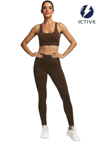 ICTIVE Sports Bras for Women High Impact Bust Push up Crisscross Back Workout Running Bra Coffee L — view 4