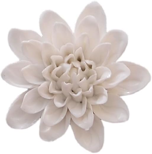AMERRY Ceramic Wall Flower Decor Artificial 3D Flower Wall Art，Handmade 3D Wall Art Hanging Sculpture， Porcelain Flower Wall Décor (White,Common Peony,2.76")