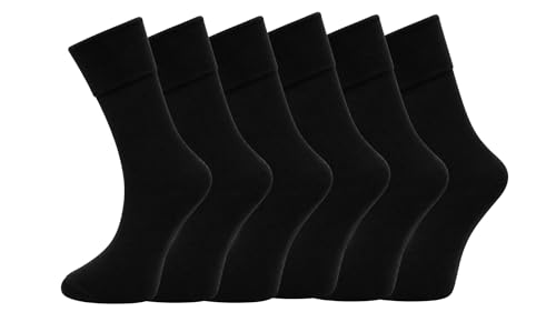 ARG 6 Pairs Ladies Loose Top Non Elastic Cotton Socks Comfort Fit Diabetic Socks Swollen Feet Oedema Poor Circulation womens For Wide Feet UK 4-8 (Cotton BLACK)