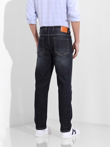 Image of The Indian Garage Co Men Slim Straight Fit Solid Mid-Rise Stretchable Jeans