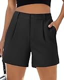 SMENG Black Shorts Women Dressy High Waisted Casual with Pockets Pleated 5in Business Trouser Shorts Summer Trendy XL